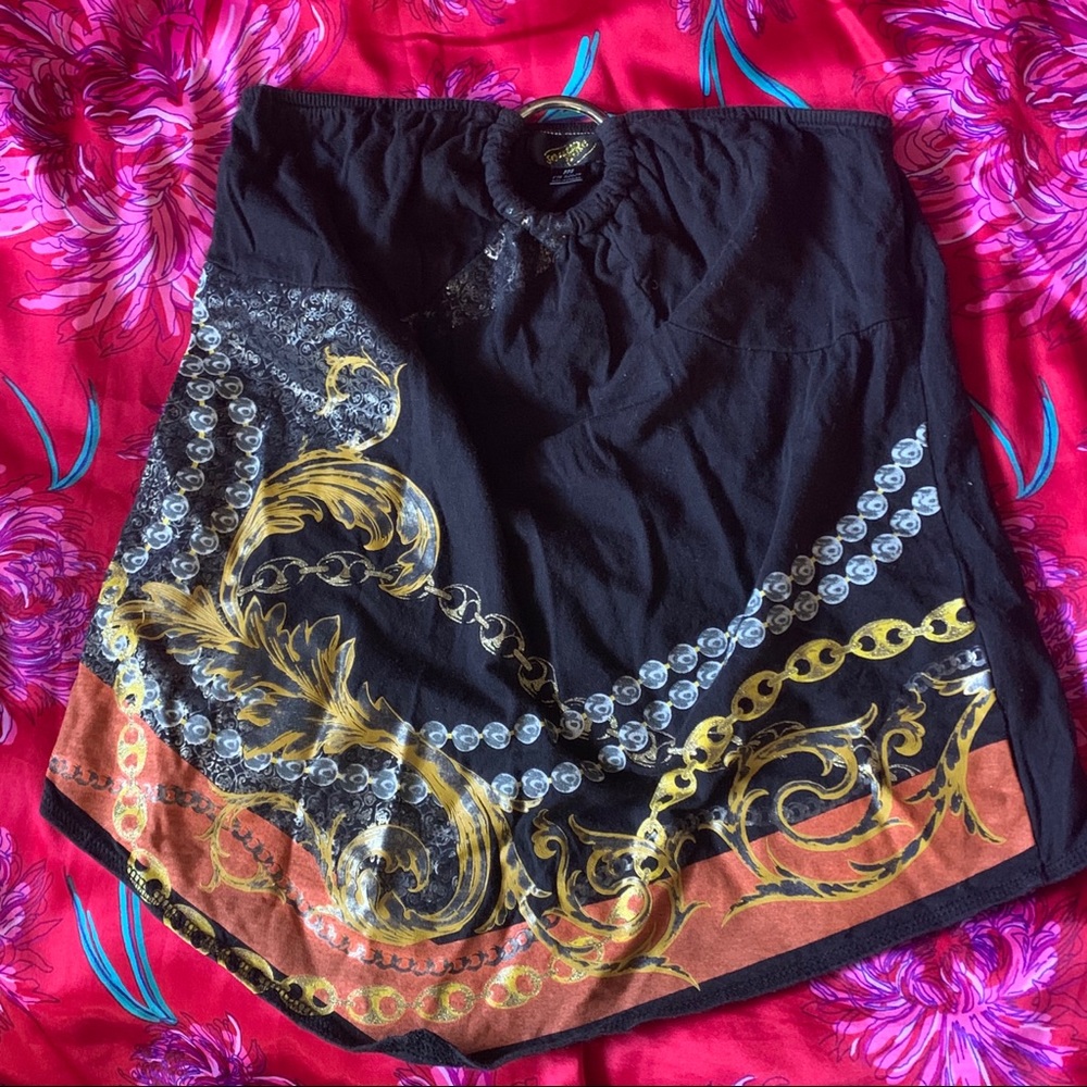 90s style bandeau top with gold harness
